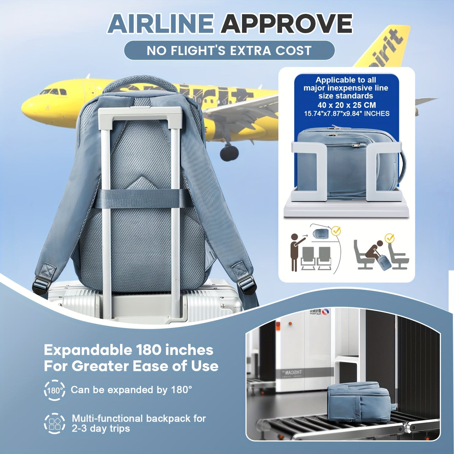 Sac à Dos de Voyage 40×20×25 cm – Compartiment Ordinateur & Multiples Poches