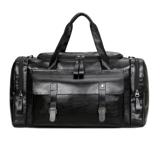 Sac de sport en cuir synthétique, bandoulière amovible pour les affaires — détail de la matière : cuir synthétique