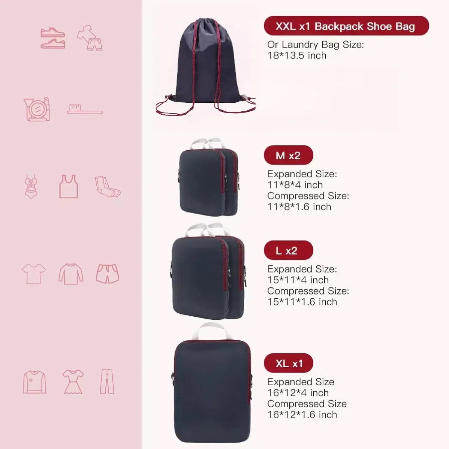Set de cubes de rangement compressibles étanches pour valise et voyage organisé