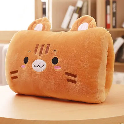 Coussin de voyage chauffe-mains en peluche dessin animé confort
