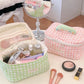Sac de maquillage en coton à carreaux – Style coréen pratique