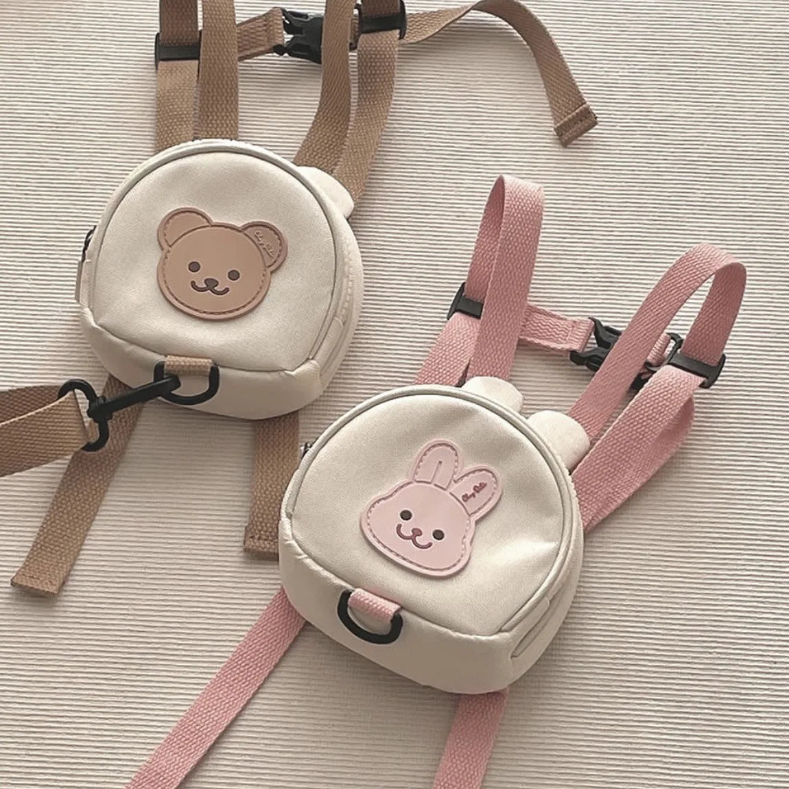 Sac à dos enfant en toile ours et lapin anti perte