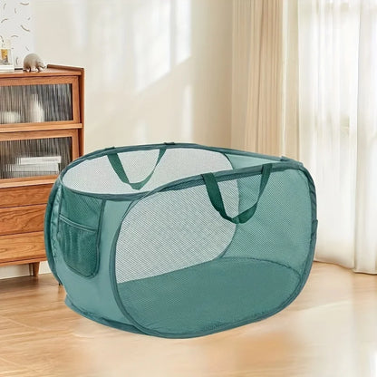 Panier à Linge Pliable en Maille avec Poignées – Grand Format 76L