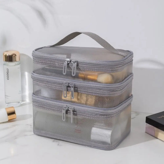Sac de Voyage Transparent en Maille PVC – 1/2/3 Couches avec Fermeture Éclair