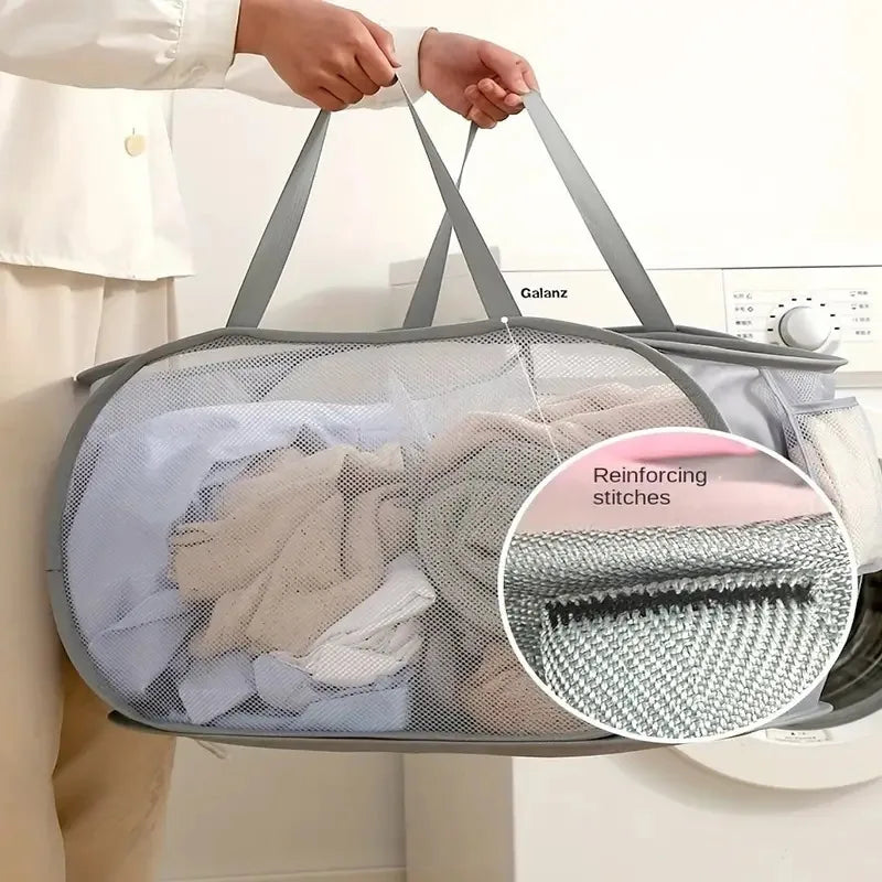 Panier à Linge Pliable en Maille avec Poignées – Grand Format 76L