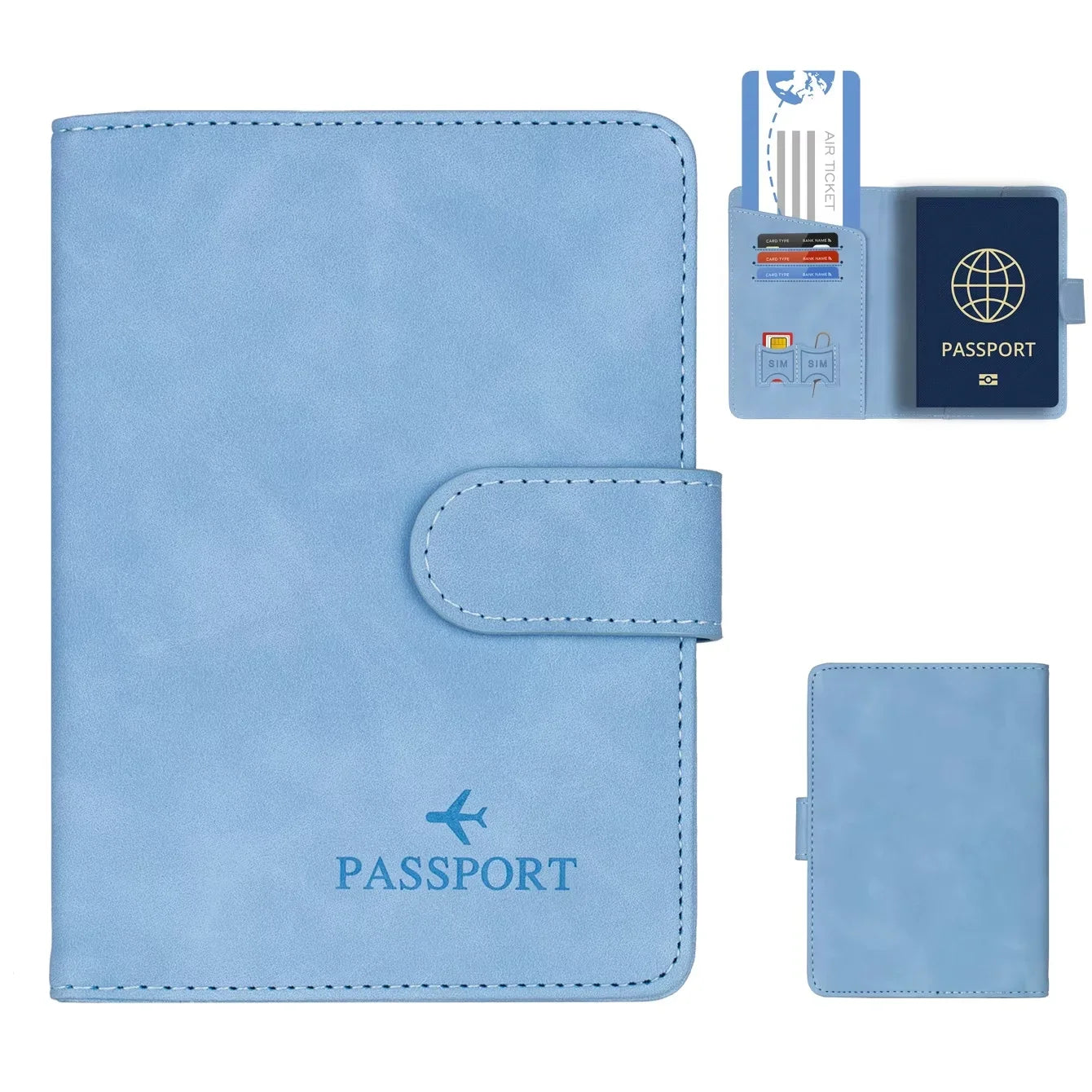 Porte-passeport PU avec fermeture et bloquage RFID