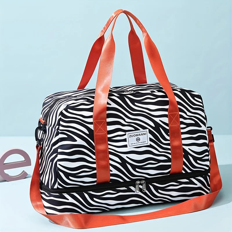 Sac de Voyage Femme Imprimé Zèbre/Léopard Grande Capacité Nylon