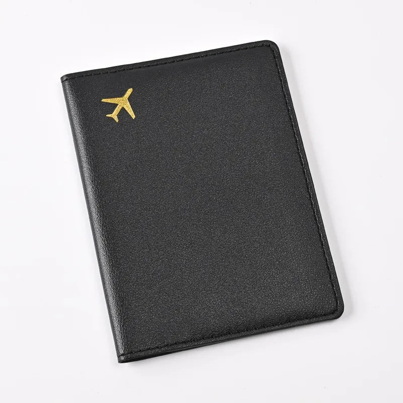 Porte-Passeport en Cuir PU avec Avion Doré