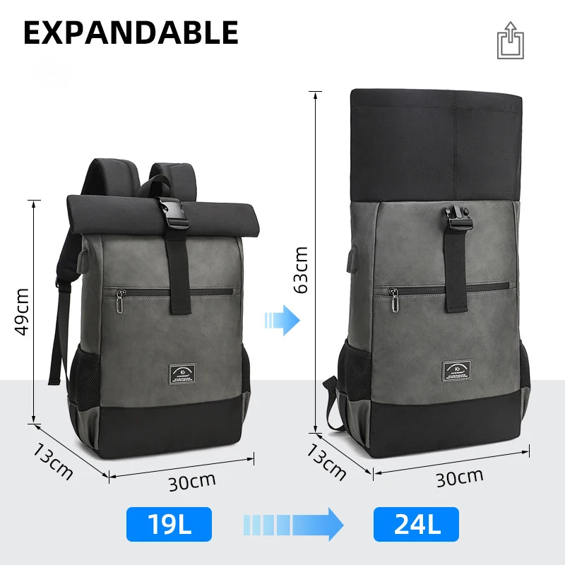 Sac à dos roll-top en similicuir imperméable
