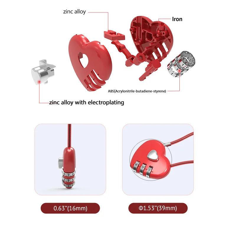 Cadenas Cœur à Code 3 Chiffres en Alliage de Zinc – Style Élégant et Sécurisé