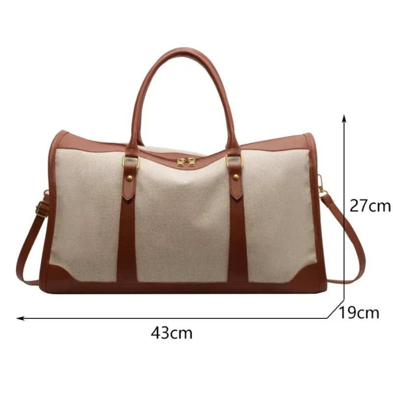 Sac de Voyage Femme Vintage en Toile et Cuir PU