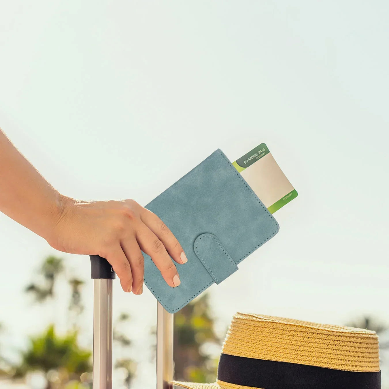 Porte-passeport PU avec fermeture et bloquage RFID