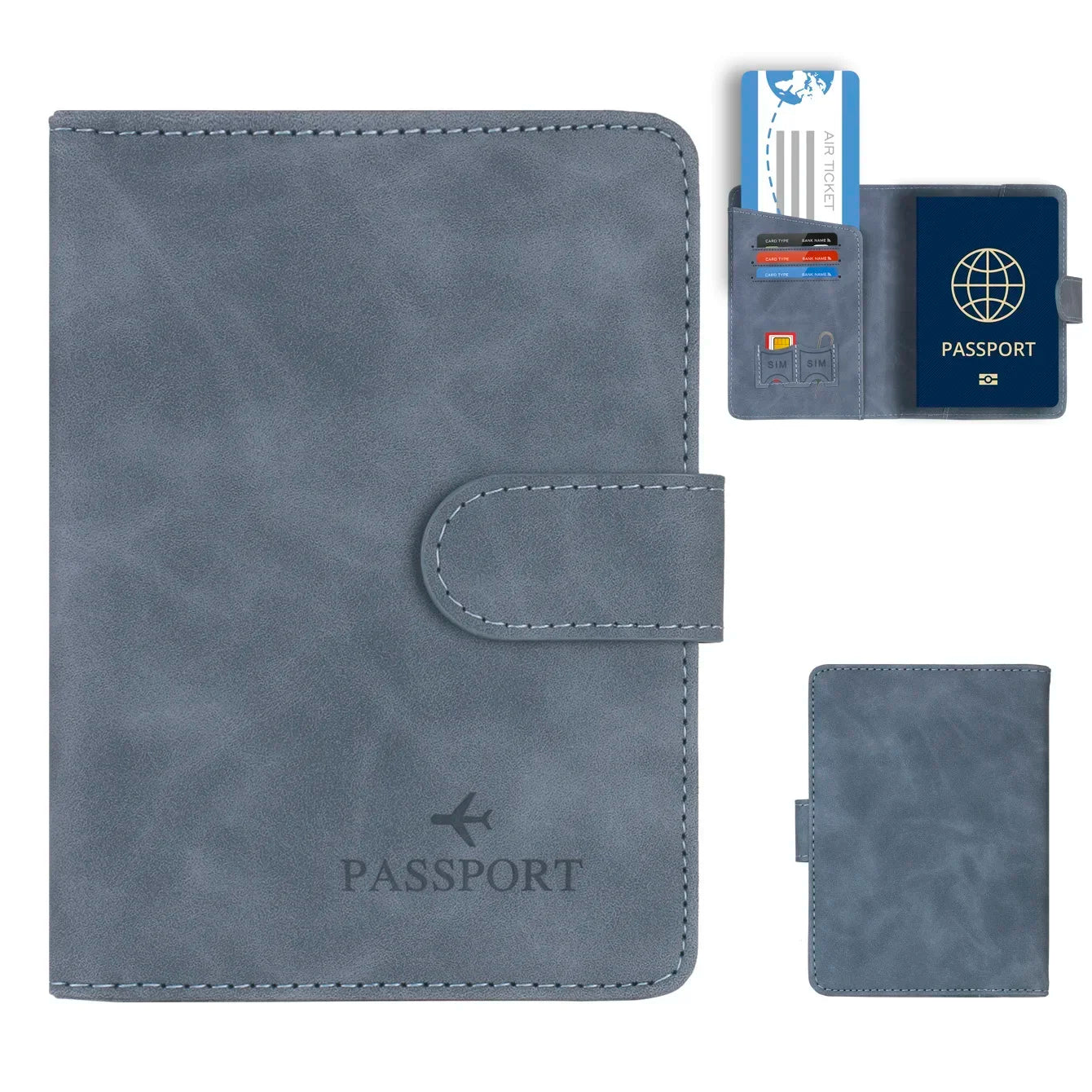 Porte-passeport PU avec fermeture et bloquage RFID