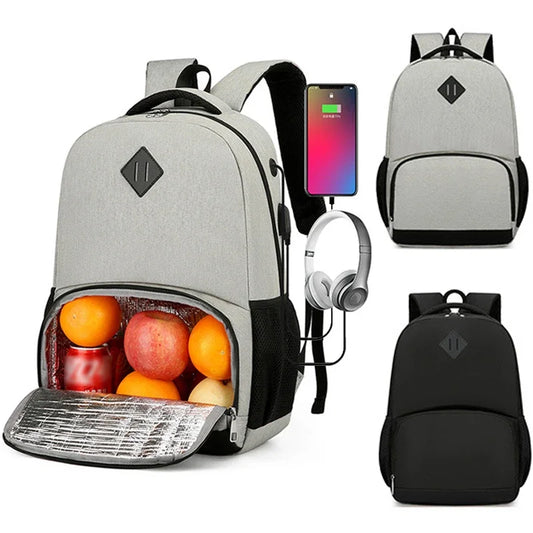 Sac à dos ordinateur & isotherme 2-en-1 – USB & rangement repas