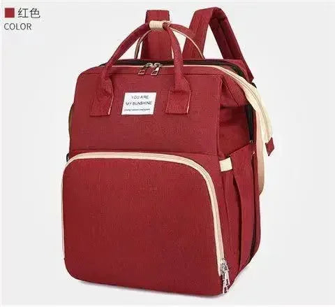 Sac à dos à langer pliable avec lit bébé intégré et poches isothermes – Grande capacité