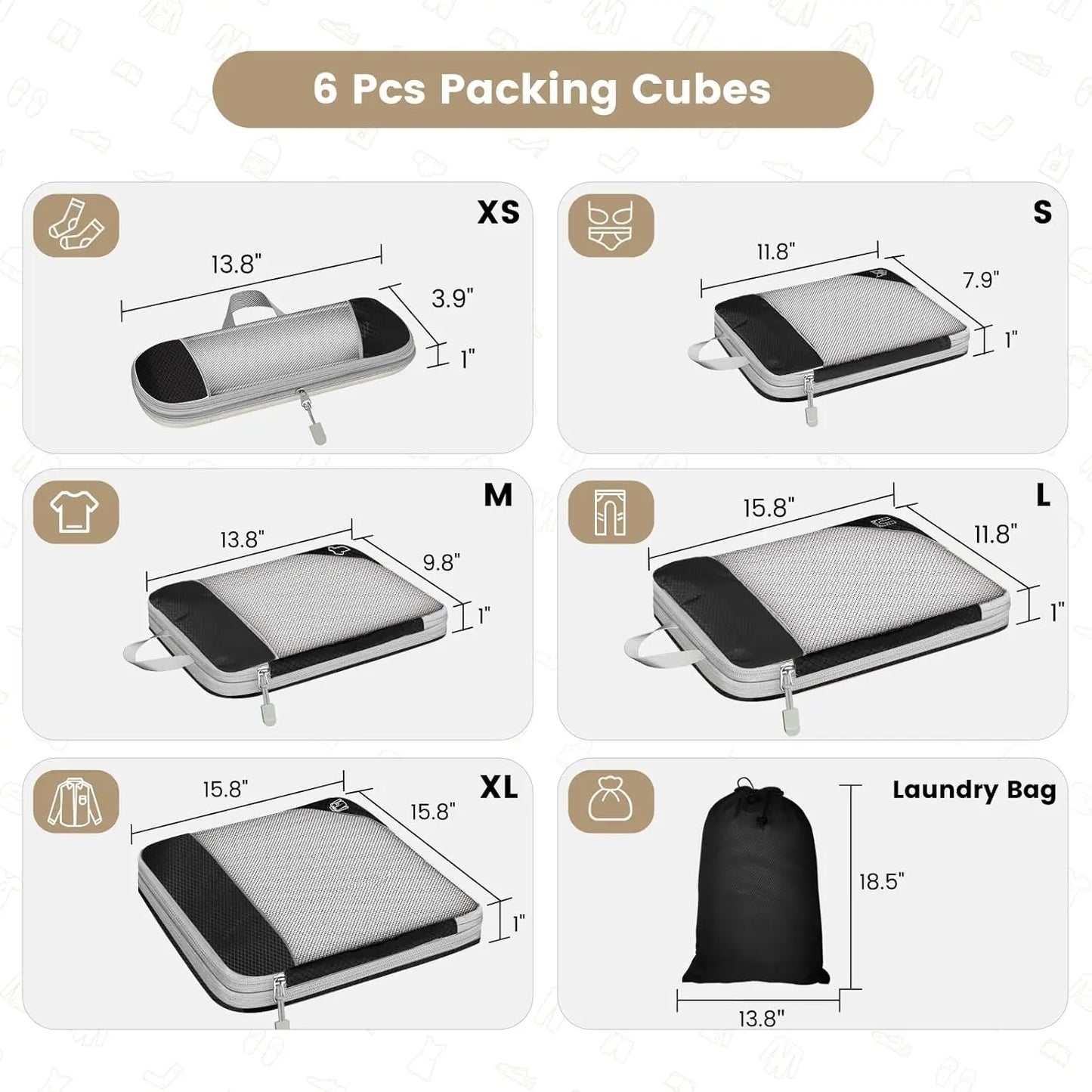 Set de 6 cubes de rangement compressibles avec sac à chaussures intégré