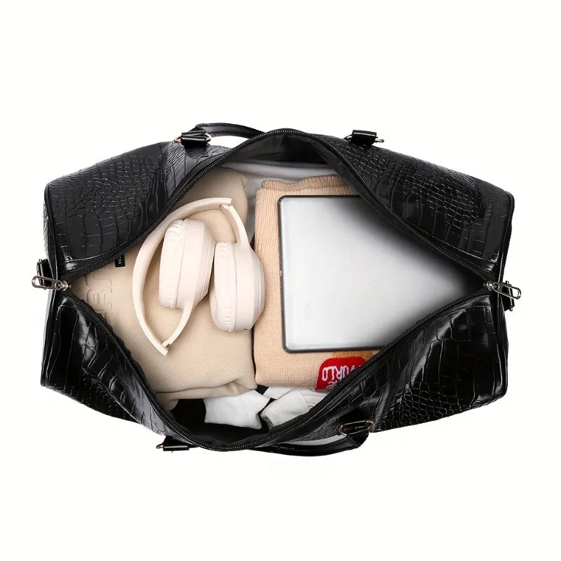 Sac de voyage rétro effet crocodile avec bandoulière ajustable