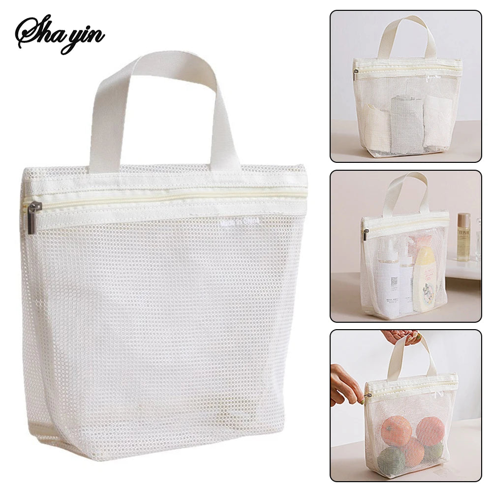 Sac de Toilette en Maille Polyester – Trousse Transparente Respirante pour Voyage et Salle de Bain