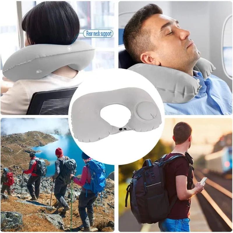 Coussin de voyage gonflable en U ultra léger et portable avec support cervical