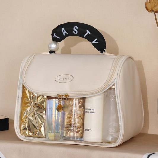 Trousse de Toilette Suspendue Transparente en PVC – Grande Capacité avec Crochet Métallique
