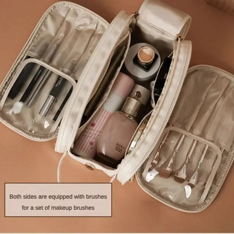 Trousse de Maquillage Multifonction en Similicuir – Grande Capacité 3 Couches avec Double Fermeture