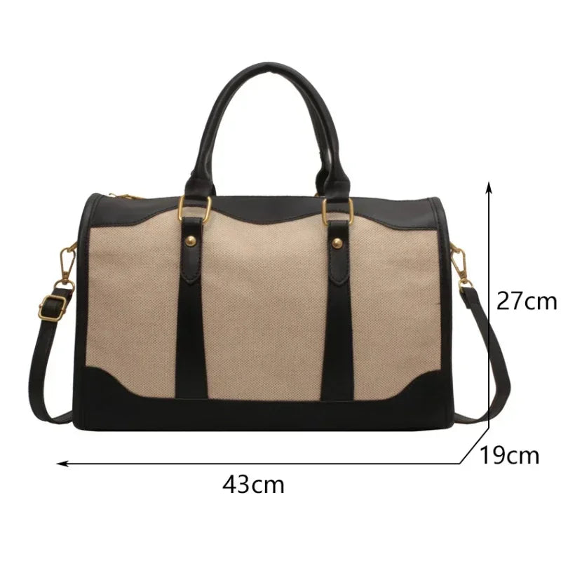 Sac de Voyage Femme Vintage en Toile et Cuir PU