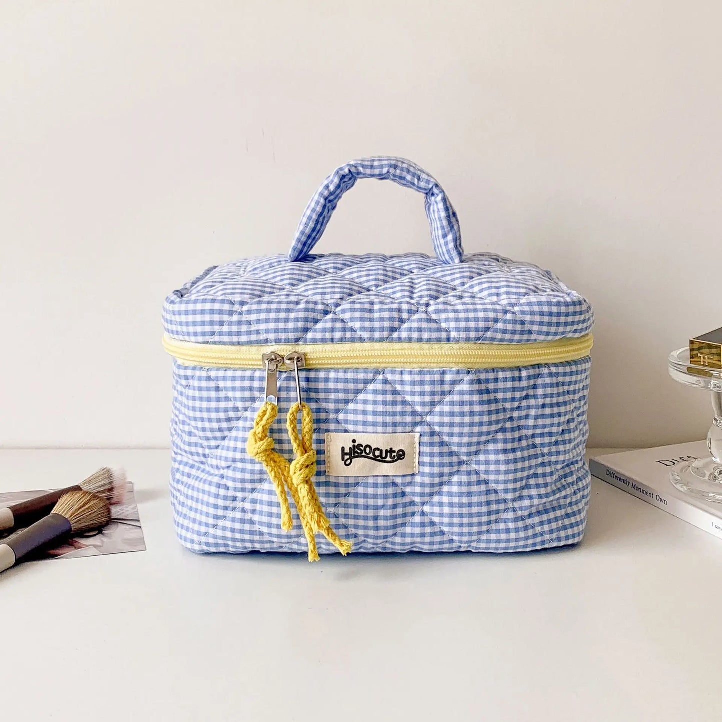 Sac de Rangement Cosmétique à Carreaux – Style Simple et Coloré
