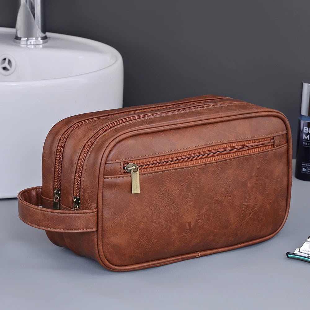 Trousse de toilette homme double compartiment en cuir PU