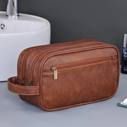 Trousse de toilette homme double compartiment en cuir PU