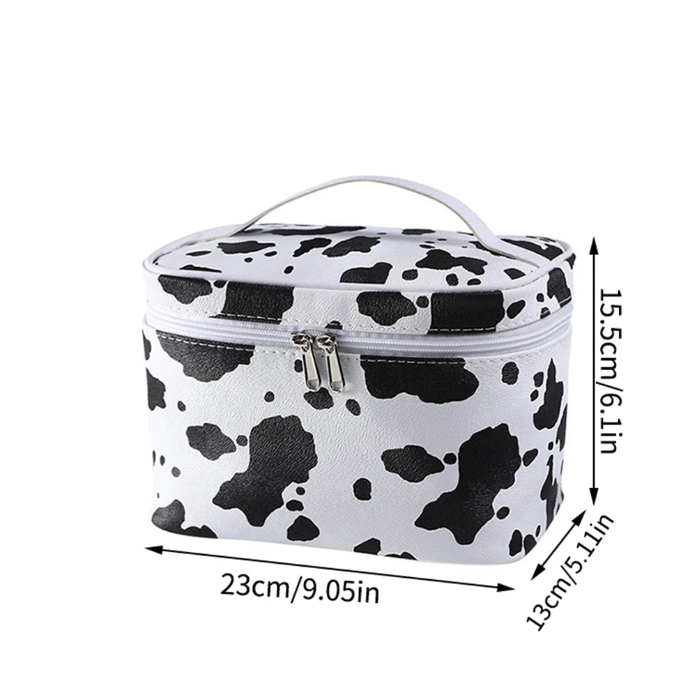 Trousse de Maquillage Imperméable Motif Vache – Organisateur de Voyage avec Poignée