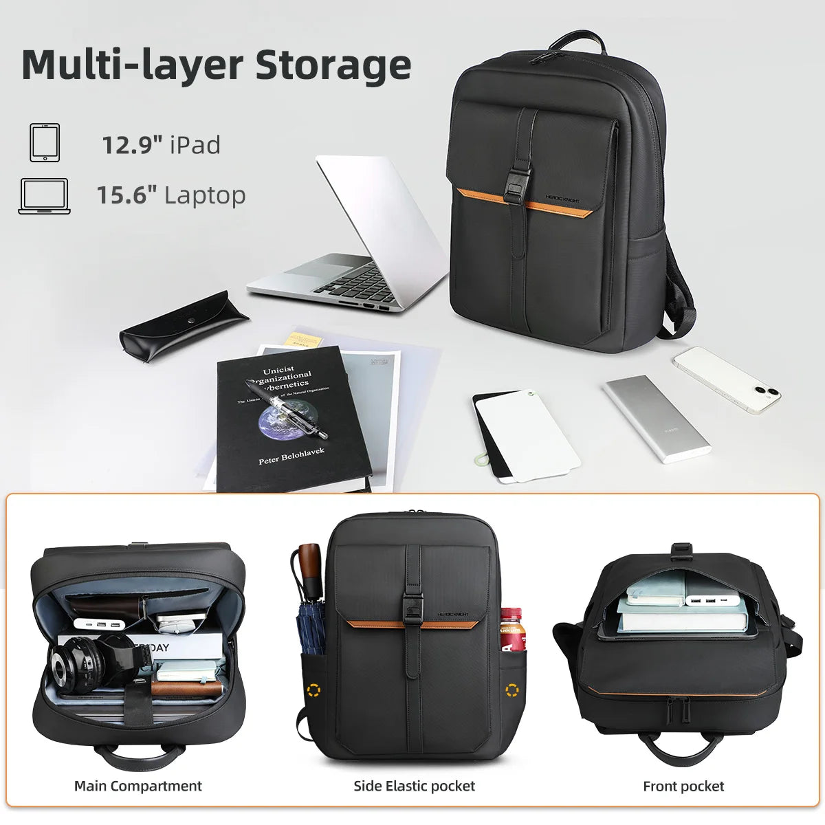 Sac à Dos Business HK avec Rabat Élégant – 15.6" Étanche et Multifonction