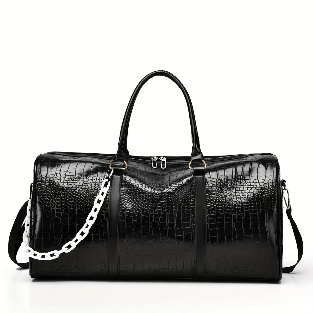 Sac de voyage rétro effet crocodile avec bandoulière ajustable