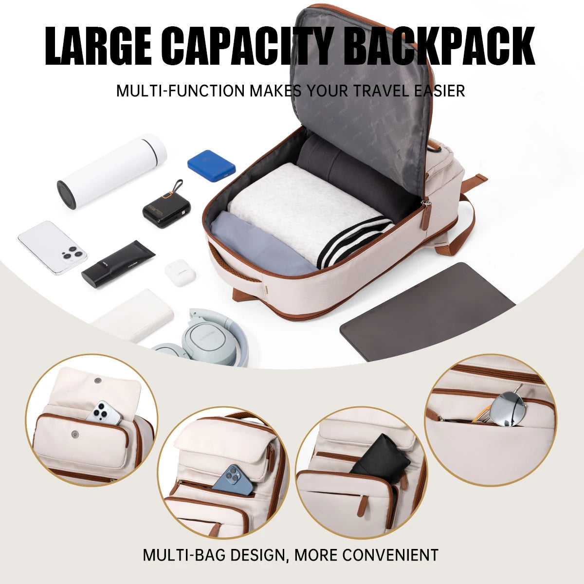 Sac à dos extensible grande capacité en nylon imperméable