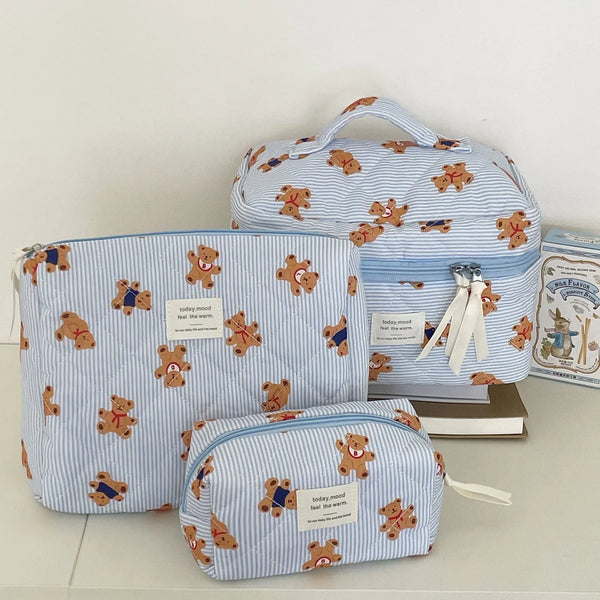 Trousse de toilette bébé à motifs ourson, coloris beige