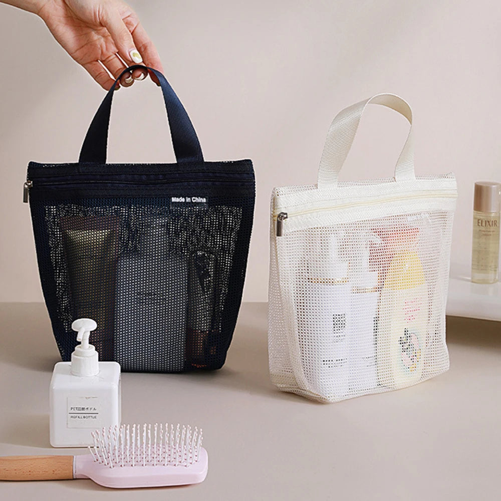 Sac de Toilette en Maille Polyester – Trousse Transparente Respirante pour Voyage et Salle de Bain