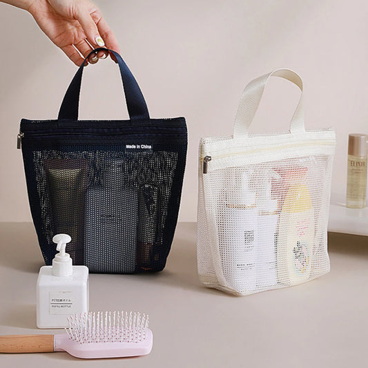 Sac de Toilette en Maille Polyester – Trousse Transparente Respirante pour Voyage et Salle de Bain