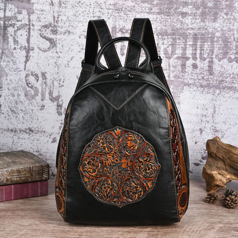 Sac à dos vintage en cuir PU embossé