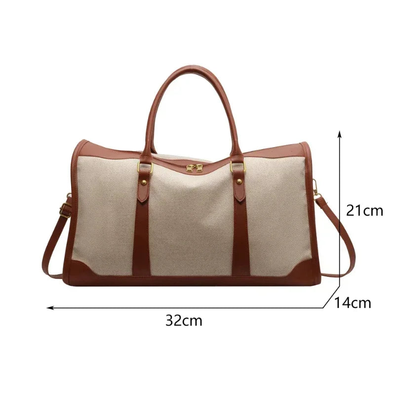 Sac de Voyage Femme Vintage en Toile et Cuir PU