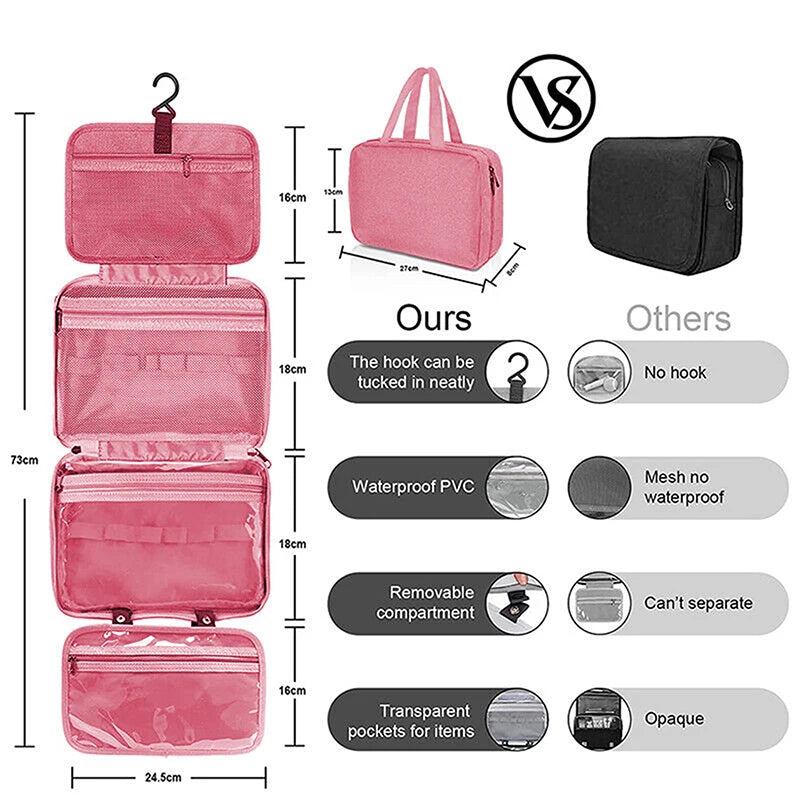 Trousse de Toilette Suspendue Imperméable – Grand Format Pliable Multi-compartiments