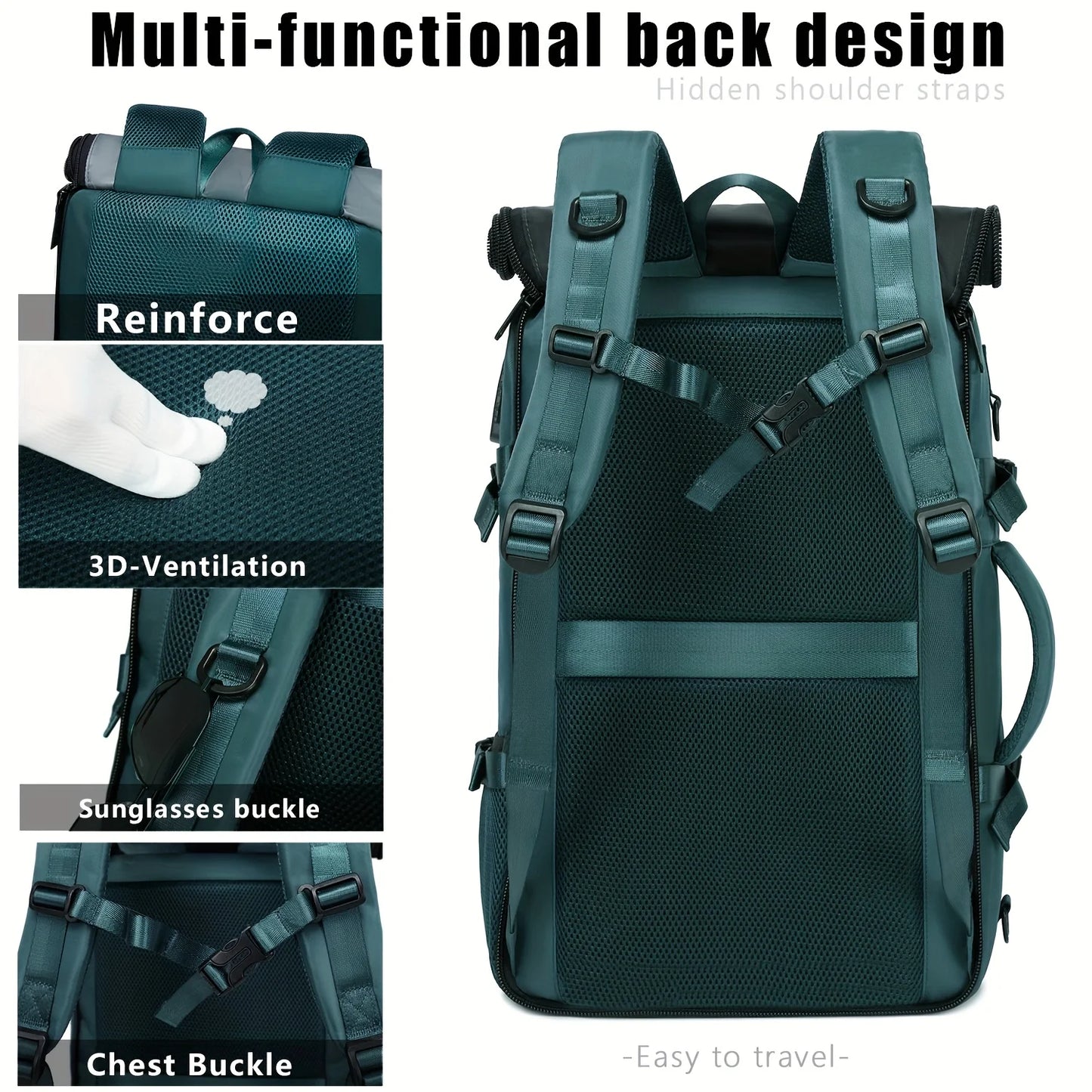 Sac à dos de voyage 3-en-1 grande capacité avec compartiment chaussures