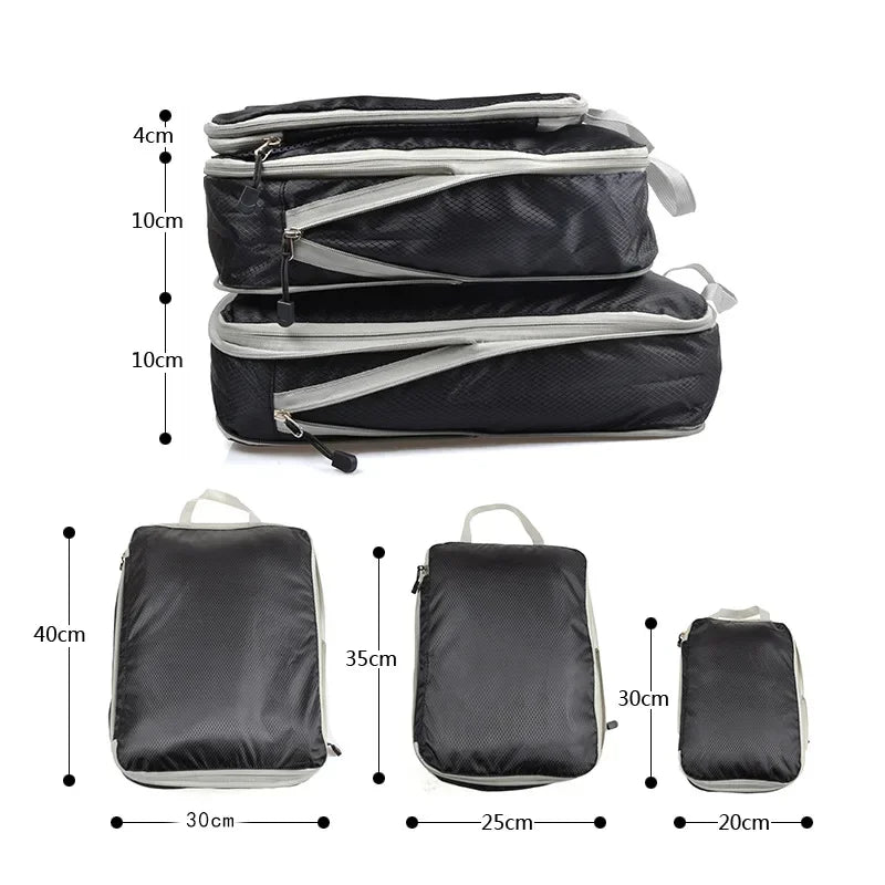 Set de cubes de rangement compressibles en nylon étanche pour valise