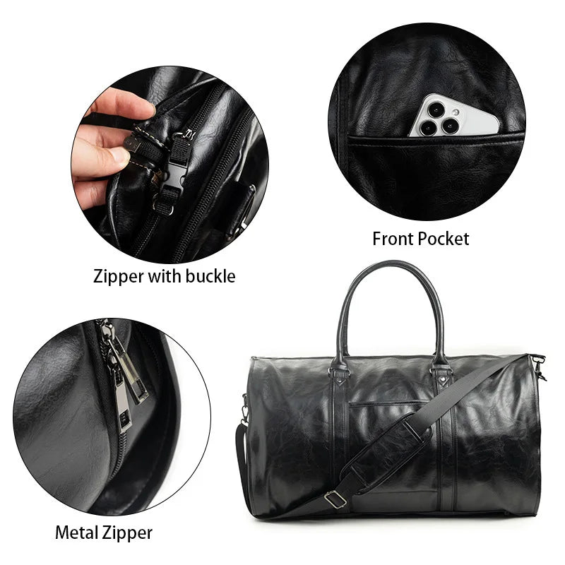 Sac de voyage pliable en cuir PU avec rangement costume