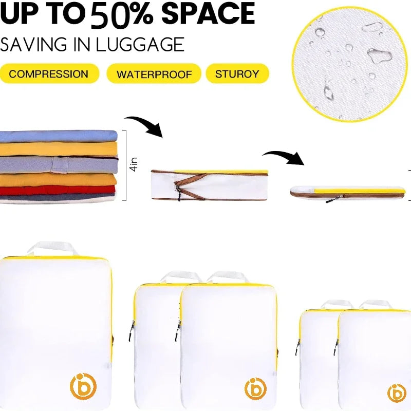 Set de cubes de rangement compressibles étanches pour valise et voyage organisé