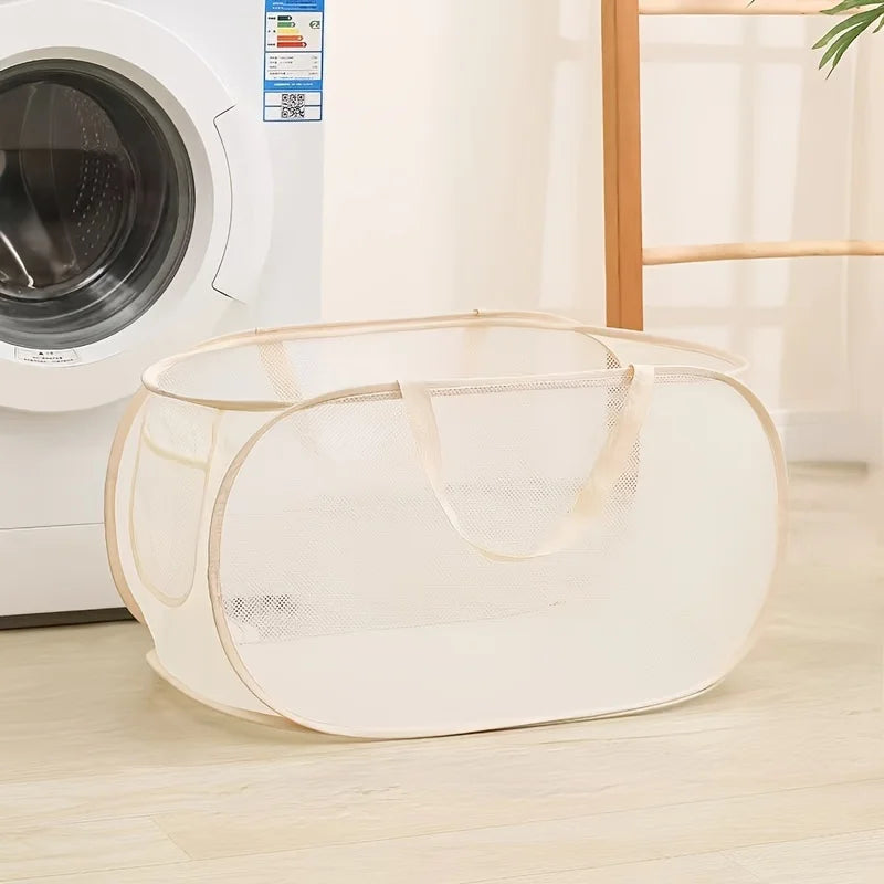 Panier à Linge Pliable en Maille avec Poignées – Grand Format 76L