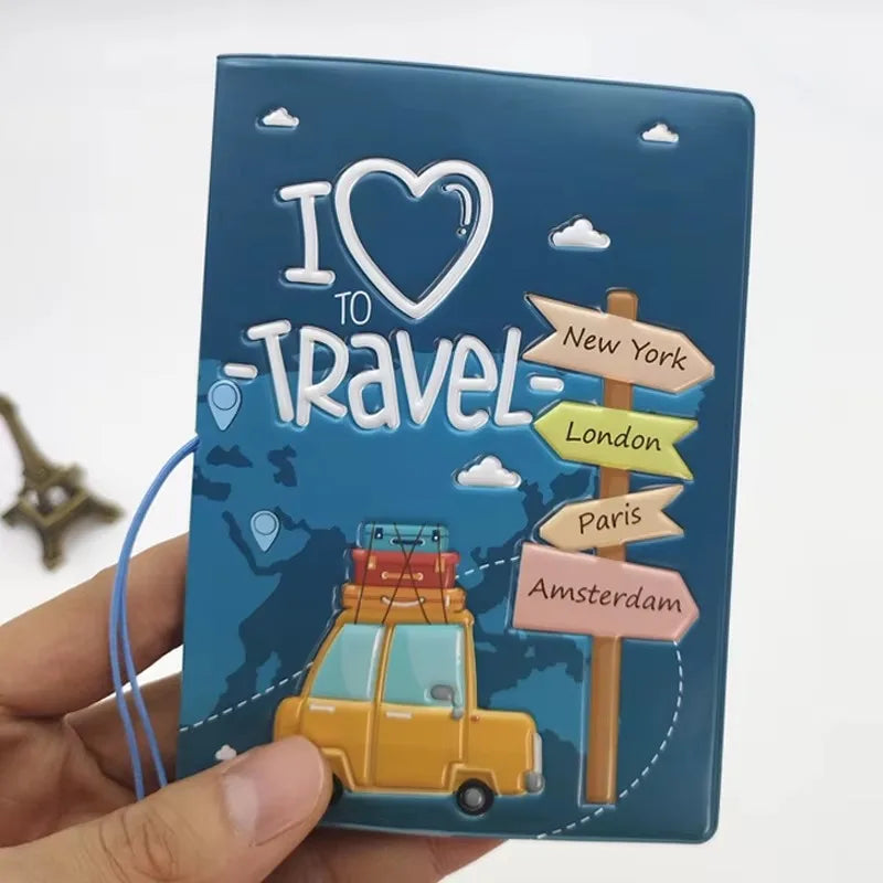 Porte-Passeport Coloré en PVC Motifs Voyage