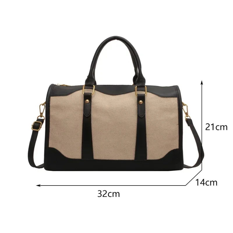 Sac de Voyage Femme Vintage en Toile et Cuir PU