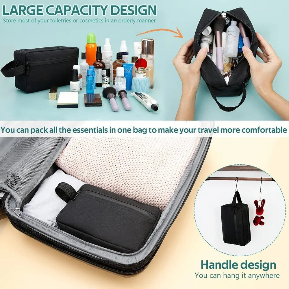 Sac de Toilette Voyage Imperméable Noir avec Poignée Latérale