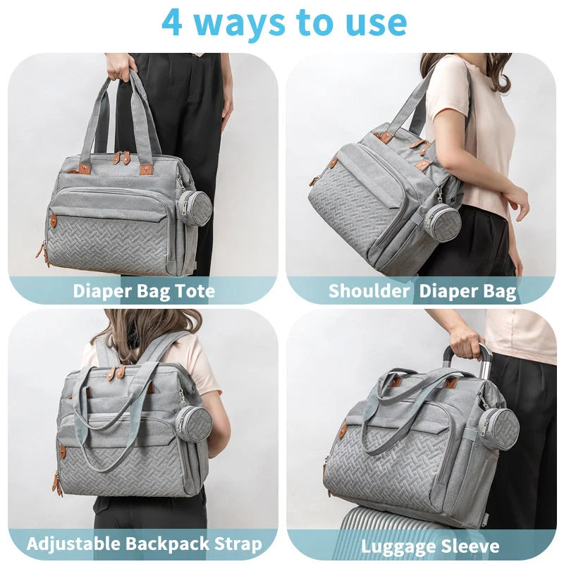 Sac à langer multifonction gris – Grande capacité et design pratique