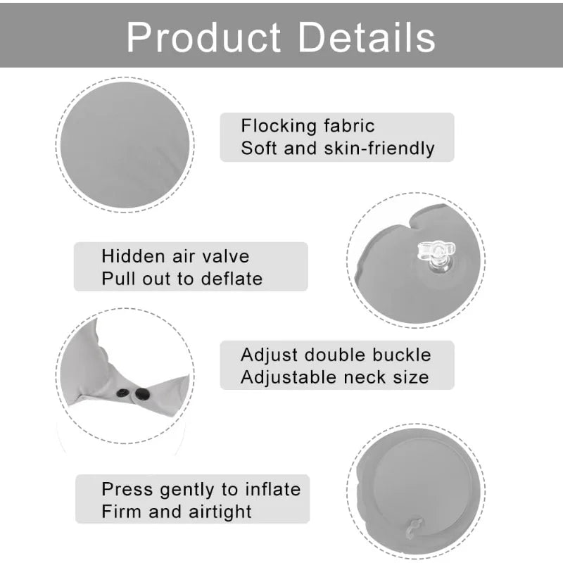 Coussin de voyage gonflable en U ultra léger et portable avec support cervical
