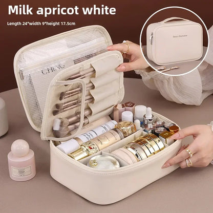 Trousse de Maquillage Luxe en Similicuir – Grande Capacité avec Compartiment Pinceaux Détachable